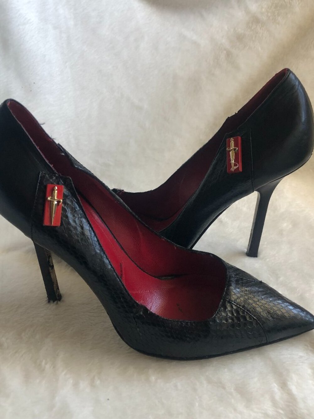 Cesare Paciotti Black Snake Skin Leather Heels US 7.5